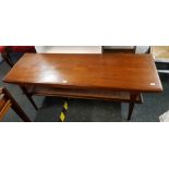 RETRO TEAK COFFEE TABLE WITH WICKER SHELF UNDER 4FT 6'' L