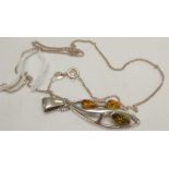 SILVER & AMBER PENDANT NECKLACE