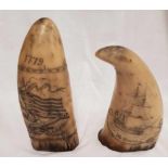 2 COPY SCRIMSHAW TOOTH CARVINGS OF THE DISCOVERY & ONE OTHER