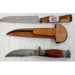 2 KNIVES - 1 BY MALEMAN OF SHEFFIELD & 1 OTHER IN LEATHER SHEATH