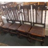 SET OF 4 CARVED OAK DINING CHAIRS WITH BARLEY TWIST FEATURES & CANE BACKS A/F