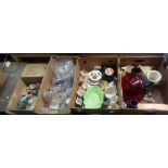 4 CARTONS OF MISC GLASS WARE INCL: TEA POTS, CLOCK, GLASS JARS & BRIC-A-BRAC