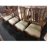 SET OF 4 FINE QUALITY OAK DINING CHAIRS WITH UPHOLSTERED SEATS & CARVED LEGS