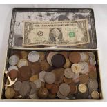 TIN BOX WITH MIXED OLD COINAGE