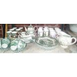 SHELF WITH COFFEE MUGS, JUGS, CLASSIC FRUIT MUGS & PART MYOTT THE BROOK DINNER TEA SET