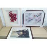 F/G MOUNTED ORCHID & 2 FRAMED PICTURES