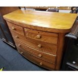 VICTORIAN BOW FRONTED CHEST OF 3 LONG & 2 SHORT DRAWERS (POSSIBLY CHESTNUT)