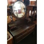 VICTORIAN OAK DRESSING TABLE WITH MIRRORED BACK & BARLEY TWIST ADORNMENTS