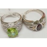 TWO LARGE & HEAVY SILVER STONE SET DRESS RINGS