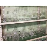 2 SHELVES OF CRYSTAL & OTHER GLASSWARE INCL: WINE, CHAMPAIGNE, BRANDY & SHERRY GLASSES PLUS