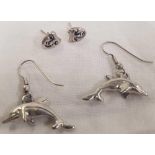 PAIR OF SILVER DOLPHIN EAR PENDANTS & ANOTHER PAIR