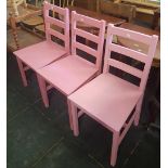 3 PINK WOOD PAINTED CHAIRS