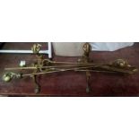 PAIR OF BRASS BALL & CLAW AND IRONS WITH CLAW & BALL FIRESIDE SET