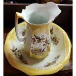 UNMARKED LATE VICTORIAN DECORATIVE JUG & EWER SET WITH FLORAL & BIRD PATTERN