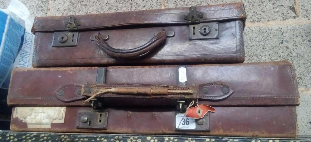 2 VINTAGE BROWN LEATHER SUITCASES OF SMALL SIZE