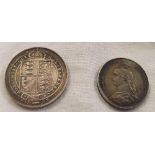 A VICTORIAN SILVER SHILLING & SIXPENCE BOTH 1887
