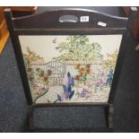 1930'S OAK FIRE GUARD WITH EMBROIDERED FLORAL PATTERN