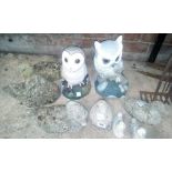 QTY OF STONE GARDEN FEATURES INCL: OWLS, DUCKS & PIGEONS