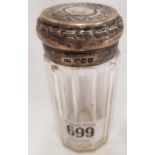 AN EDWARDIAN SILVER JAR WITH GLASS BODY - LONDON 1906