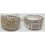 TWO LARGE & HEAVY SILVER STONE SET DRESS RINGS