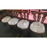 4 ERCOL OLD COLONIAL DINING CHAIRS WITH FLEUR DE LIS PATTERNED BACKS