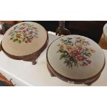 PAIR OF MAHOGANY EMBROIDERED FOOT STOOLS