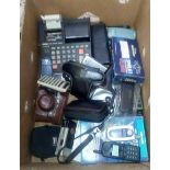 CARTON OF MIXED CAMERA'S, CALCULATORS & OLD CELL PHONES