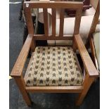 SMALL OAK ARMCHAIR OR NURSING CHAIR WITH UPHOLSTERED SEAT