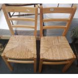 PAIR OF PINE STRUNG SEATED KITCHEN CHAIRS