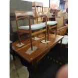 FINE QUALITY MID CENTURY TEAK YOUNGER EXTENDING DINING TABLE 4FT 9'' TO 6FT AND 4 MATCHING