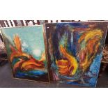 2 LARGE & COLOURFUL ABSTRACT OIL PAINTINGS ON CANVAS