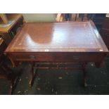 2 DRAWER INLAID SOFA TABLE WITH LEATHER TOP
