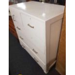 WHITE PAINTED PINE CHEST OF 3 LONG & 2 SHORT DRAWERS (NOT ORIGINAL HANDLES)