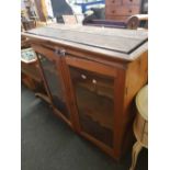 LARGE PINE ARTS & CRAFTS STYLE DRESSER TOP WITH GLAZED DOORS