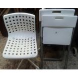 WHITE PUSH CHAIR & 2 METAL & WHITE FOLDING CHAIRS