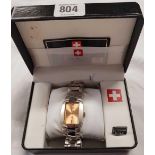 SWISS SUPREME WHITE METAL STEEL QUARTZ WRIST WATCH IN BOX