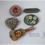 Five micro - mosaic brooches