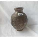 An Egyptian-style vase chased with classical-style animals. Stamped 830 Standard - 7.5" high -
