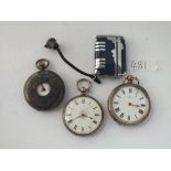 Three ladies silver fob watches & a chrome travelling watch