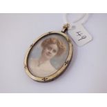 A silver & enamel miniature frame depicting a lady