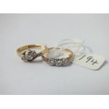 TWO EDWARDIAN 3 STONE DIAMOND RINGS IN 18CT GOLD - size L & N - 4.4gms all in