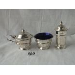 A three piece cruet set with beaded rims and two bgl - 119gms net
