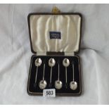 A boxed set of 6 bean top spoons