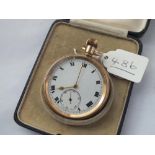 A gents rolled gold pocket watch with seconds dial in fitted case