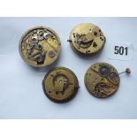 Four gents pocket watch movements - 1 by ETERNA, 1 by GRAVES & 2 others