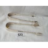 Two pairs of fiddle pattern sugar tongs - 1820 and 1814 - 76gms