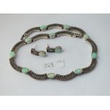 An attractive marcasite necklace set with opals & match pair earrings