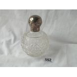 A silver top salts jar with cut glass body - 4.5" high - B'ham 1904