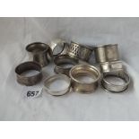 Ten various napkin rings - 125gms