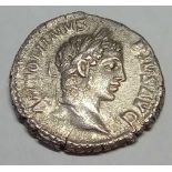 Roman Caracalla silver denarius. Mars. S6862. Good grade